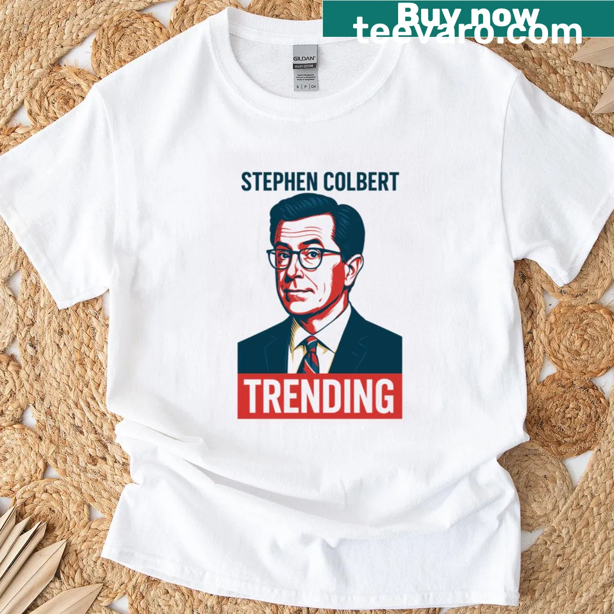 Stephen Colbert T-shirt featuring a funny quote design in stylish font — on a men's t-shirt