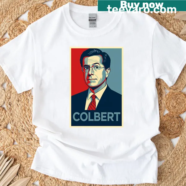 Oversized t-shirt featuring a parody of the Hope poster with Stephen Colbert