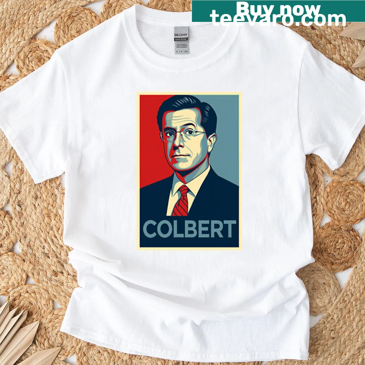 Oversized t-shirt featuring a parody of the Hope poster with Stephen Colbert — on a men's t-shirt