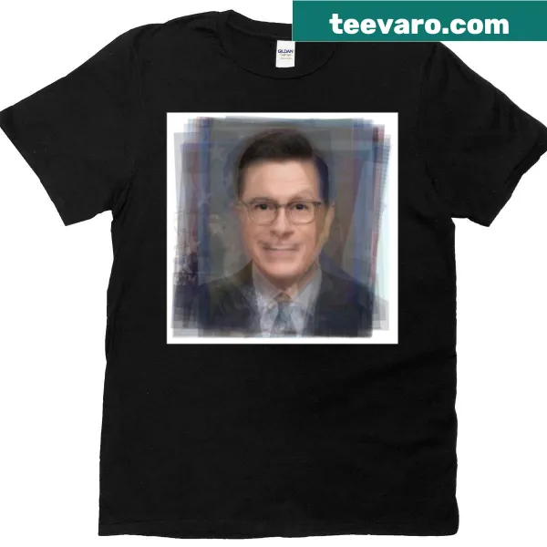 Portrait overlay design of Stephen Colbert on a T-shirt.