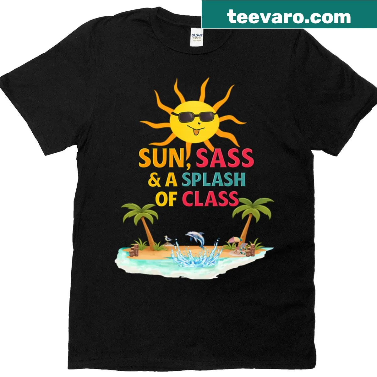 Playful beach-themed illustration on t-shirt — on a men's t-shirt