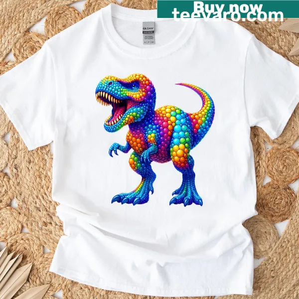 Cute T-Rex cartoon graphic on a kids' T-shirt