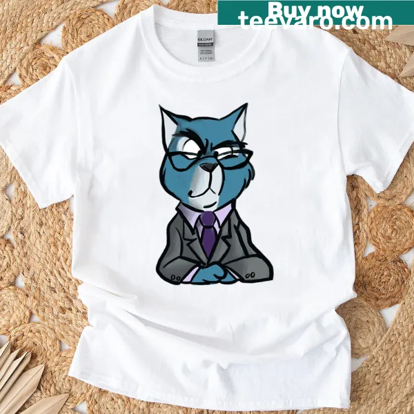 T-shirt featuring a cartoon cat as a talk show host