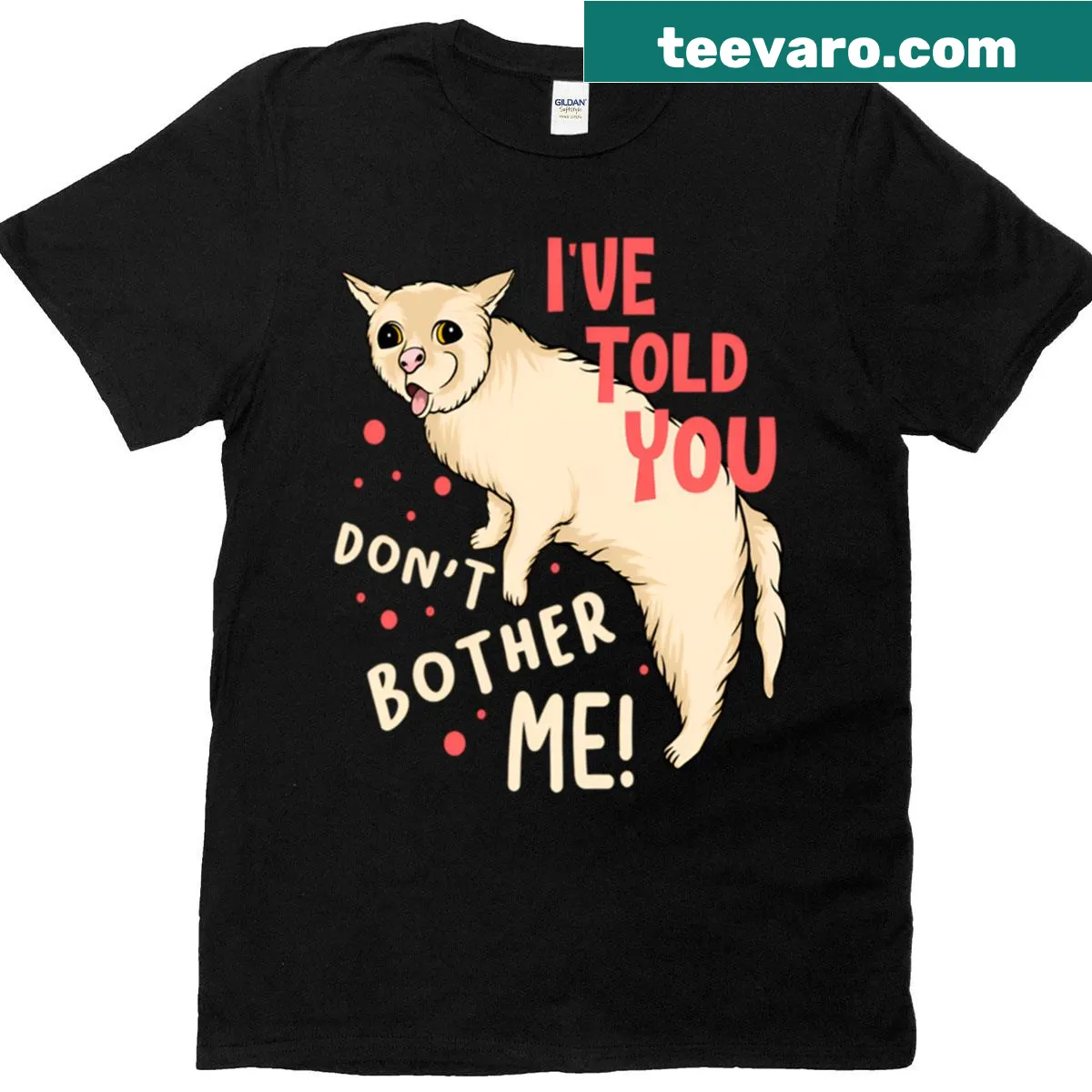 Cartoon-style T-shirt featuring an annoyed cat graphic — on a men's t-shirt