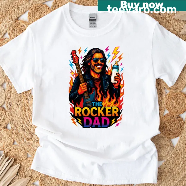 Funny Rocker Dad T-shirt with playful graphics and humorous text