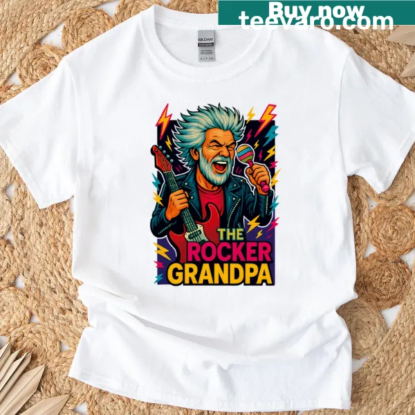 Funny t-shirt featuring a cartoon of a rocking grandpa