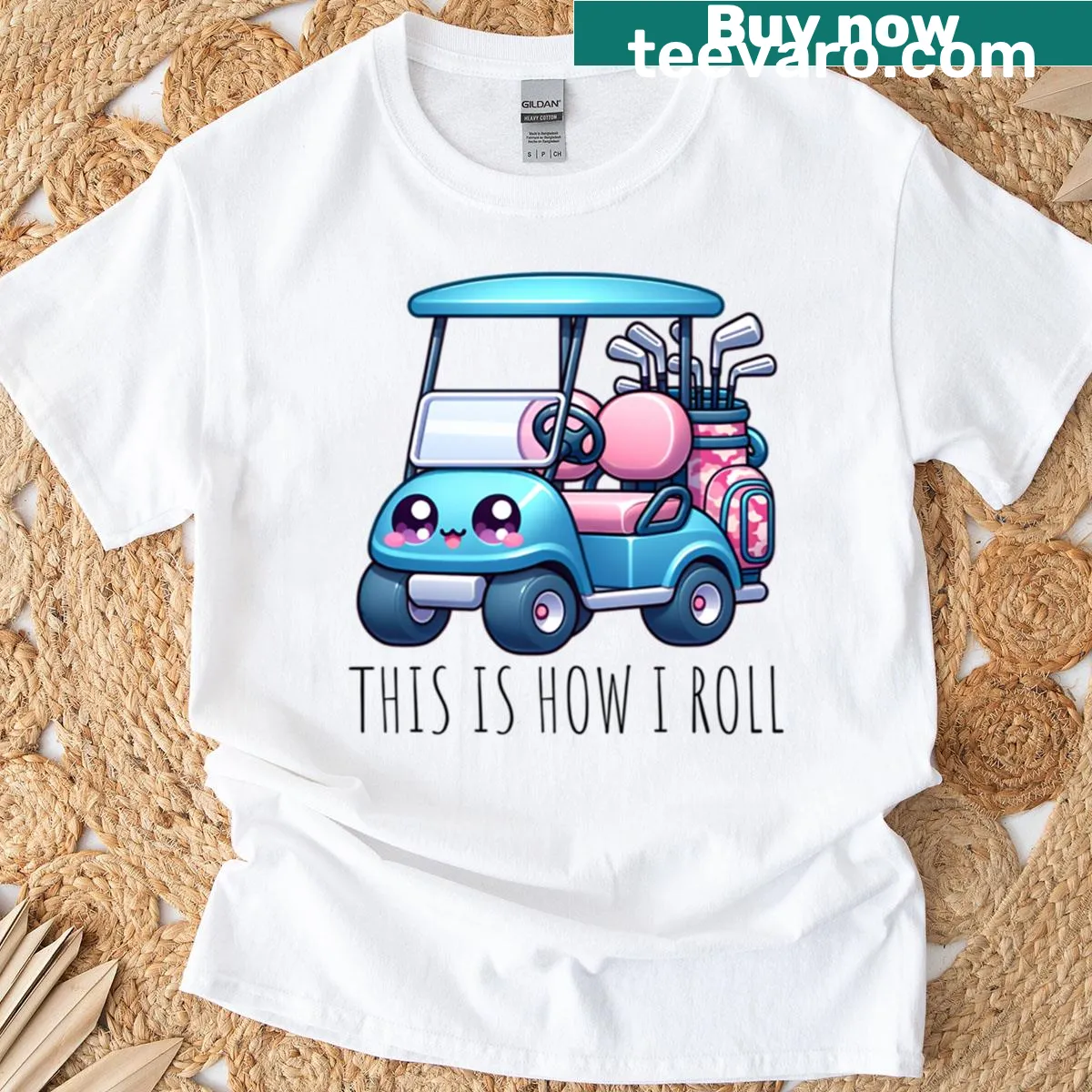 Golf cart illustration with the phrase 'This Is How I Roll' — on a men's t-shirt