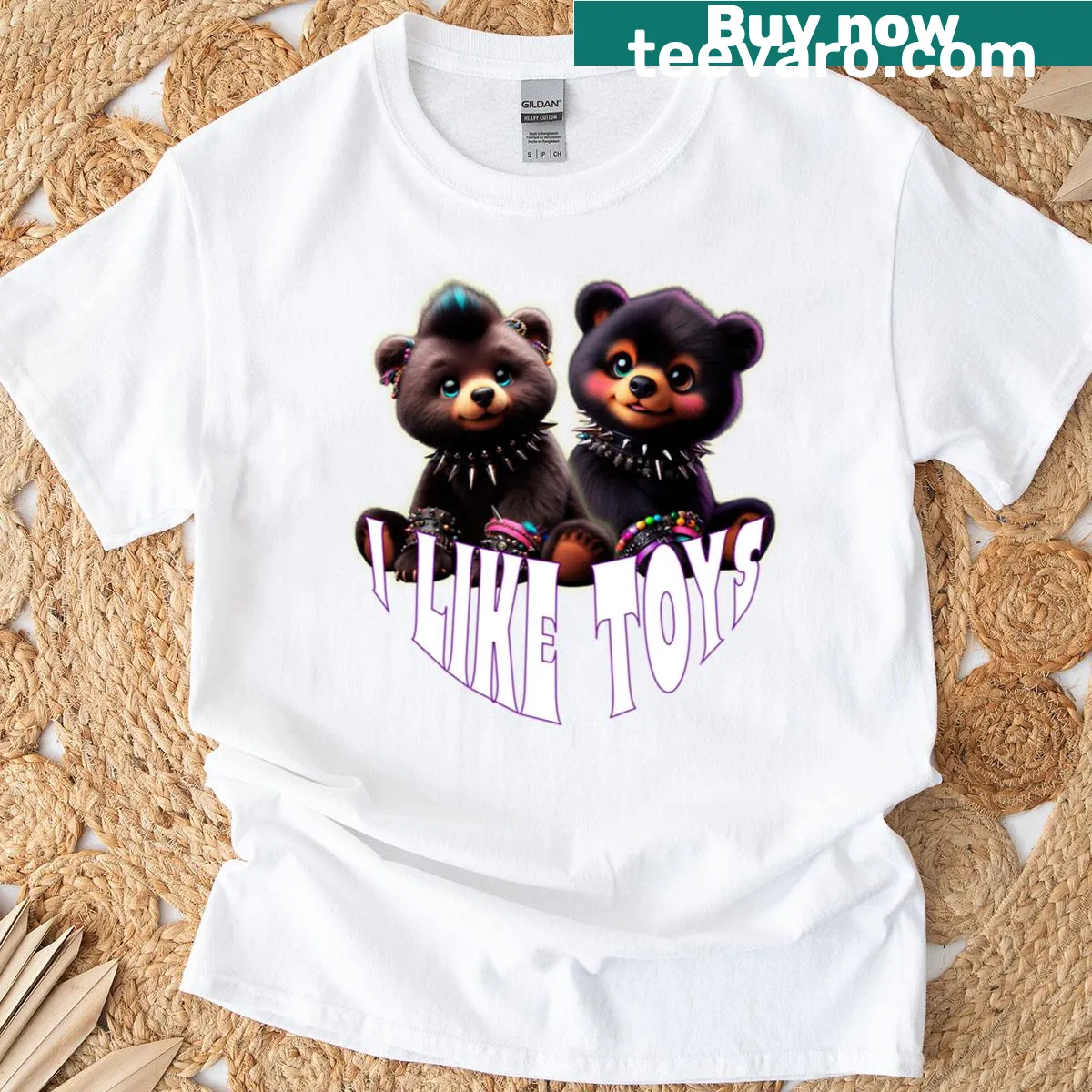 Illustration of teddy bears in spiked collars on a t-shirt — on a men's t-shirt