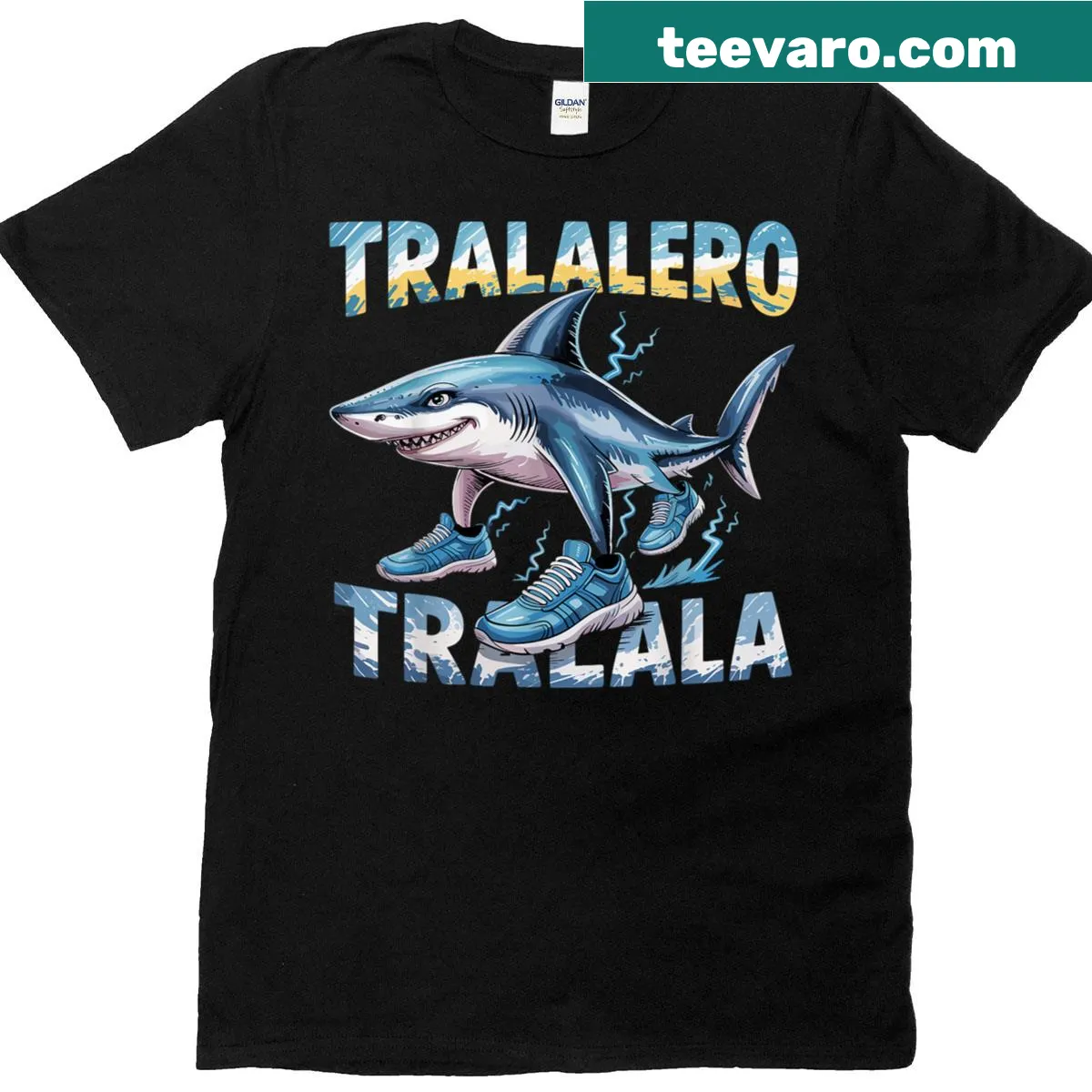 T-shirt featuring the phrase 'Tralalero Tralala' from the Italian meme — on a men's t-shirt