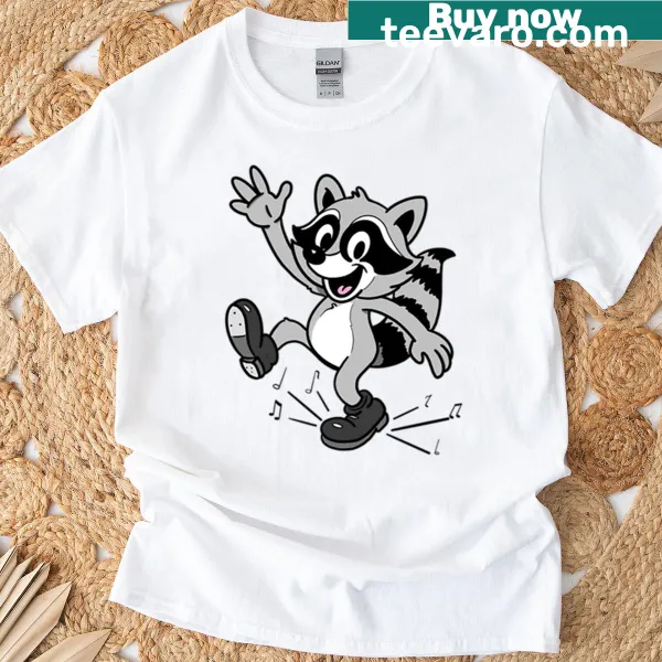 Oversized T-shirt with cartoon raccoon tap dancer graphic