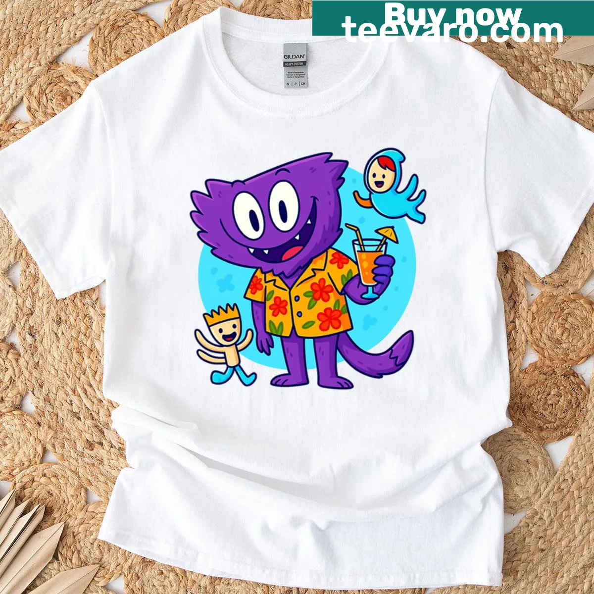 Cute monster graphic representing summer vibes on a t-shirt — on a men's t-shirt
