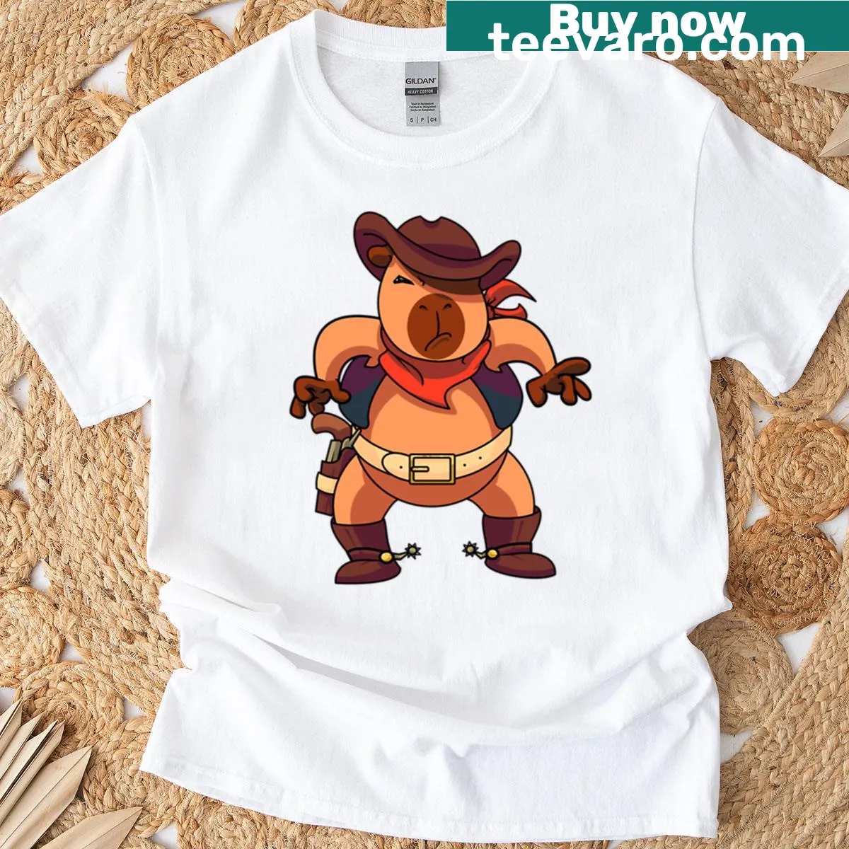 Oversized T-shirt featuring a charming capybara illustration — on a men's t-shirt