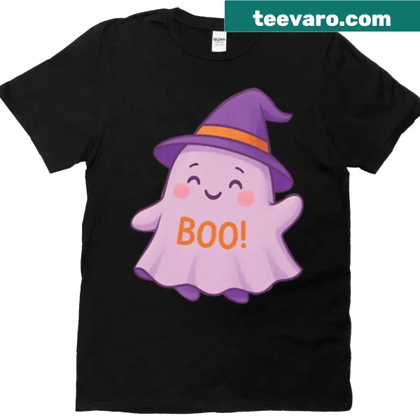 Illustration of a ghost in a wizard hat on a T-shirt