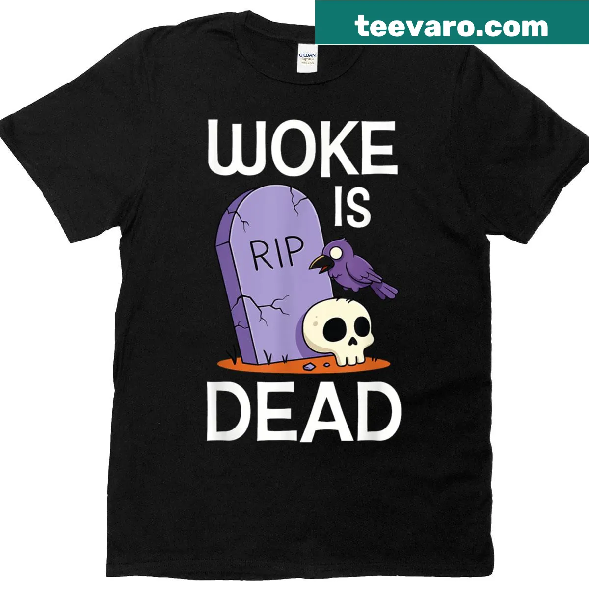 Funny cartoon t-shirt with satirical text about being woke. — on a men's t-shirt