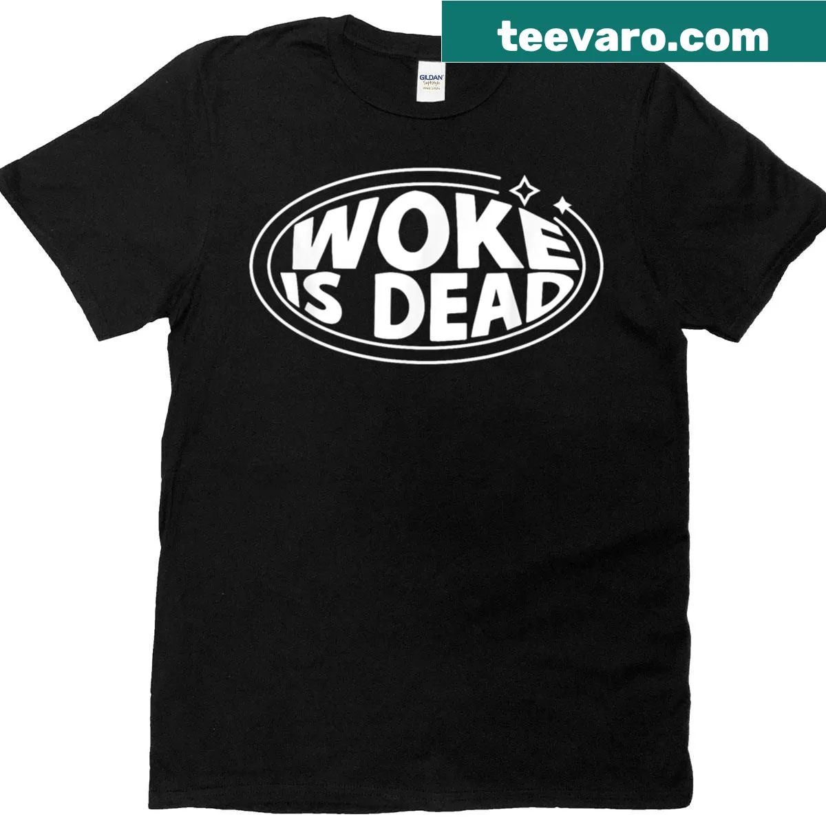 Sarcastic tee featuring the phrase Woke Is Dead in bold typography — on a men's t-shirt