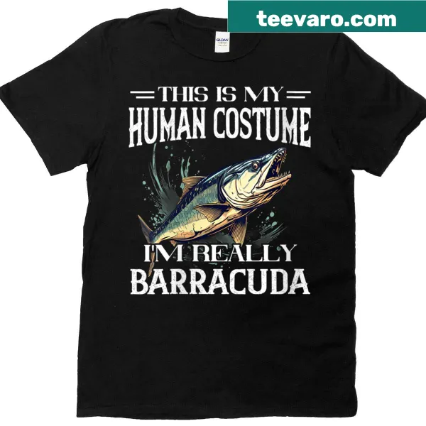 Barracuda graphic t-shirt with a whimsical human costume illustration