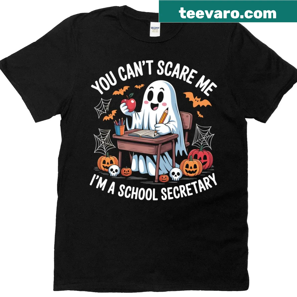 Funny Halloween T-shirt for school secretaries with a playful message — on a men's t-shirt