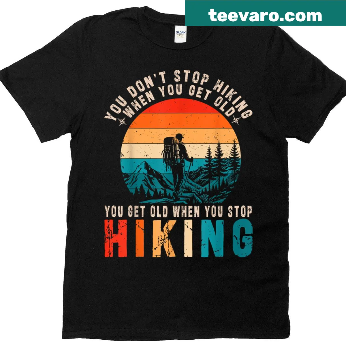 Inspirational hiking T-shirt for men with motivational slogan — on a men's t-shirt