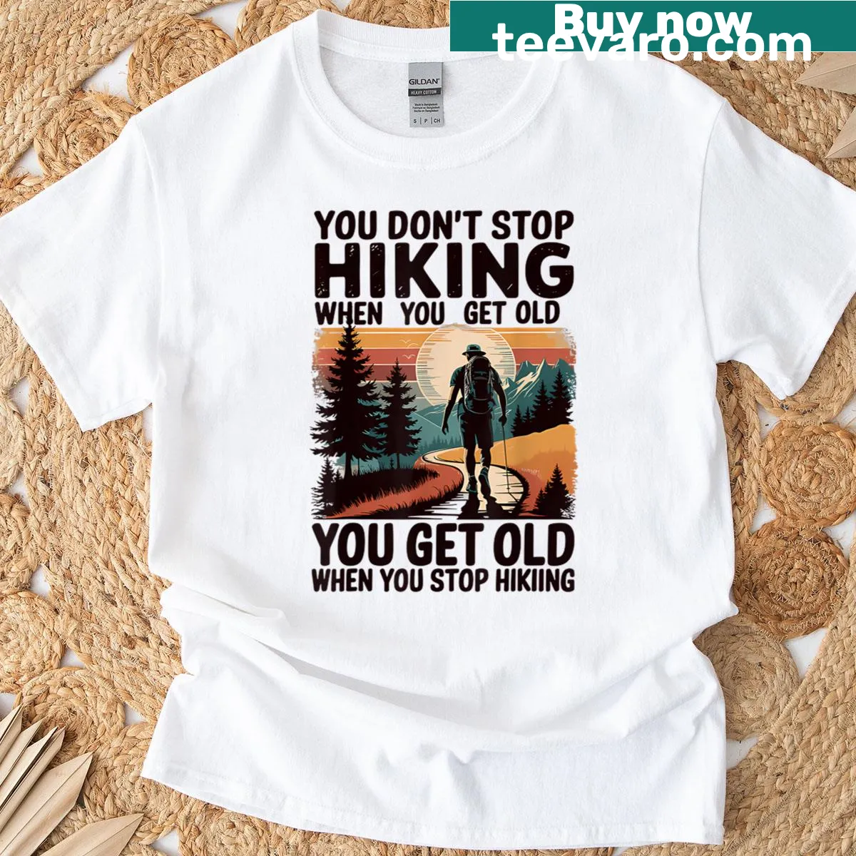 Inspirational hiking slogan T-shirt — on a men's t-shirt