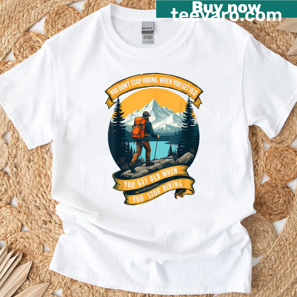 Motivational hiking slogan T-shirt — on a men's t-shirt