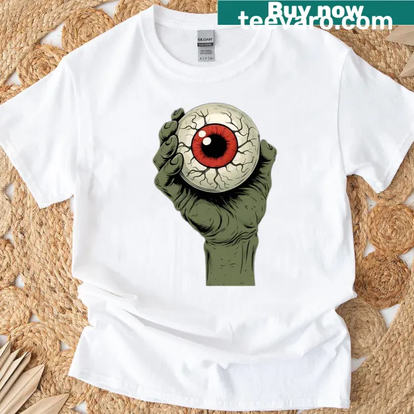 Zombie hand holding an eyeball graphic T-shirt