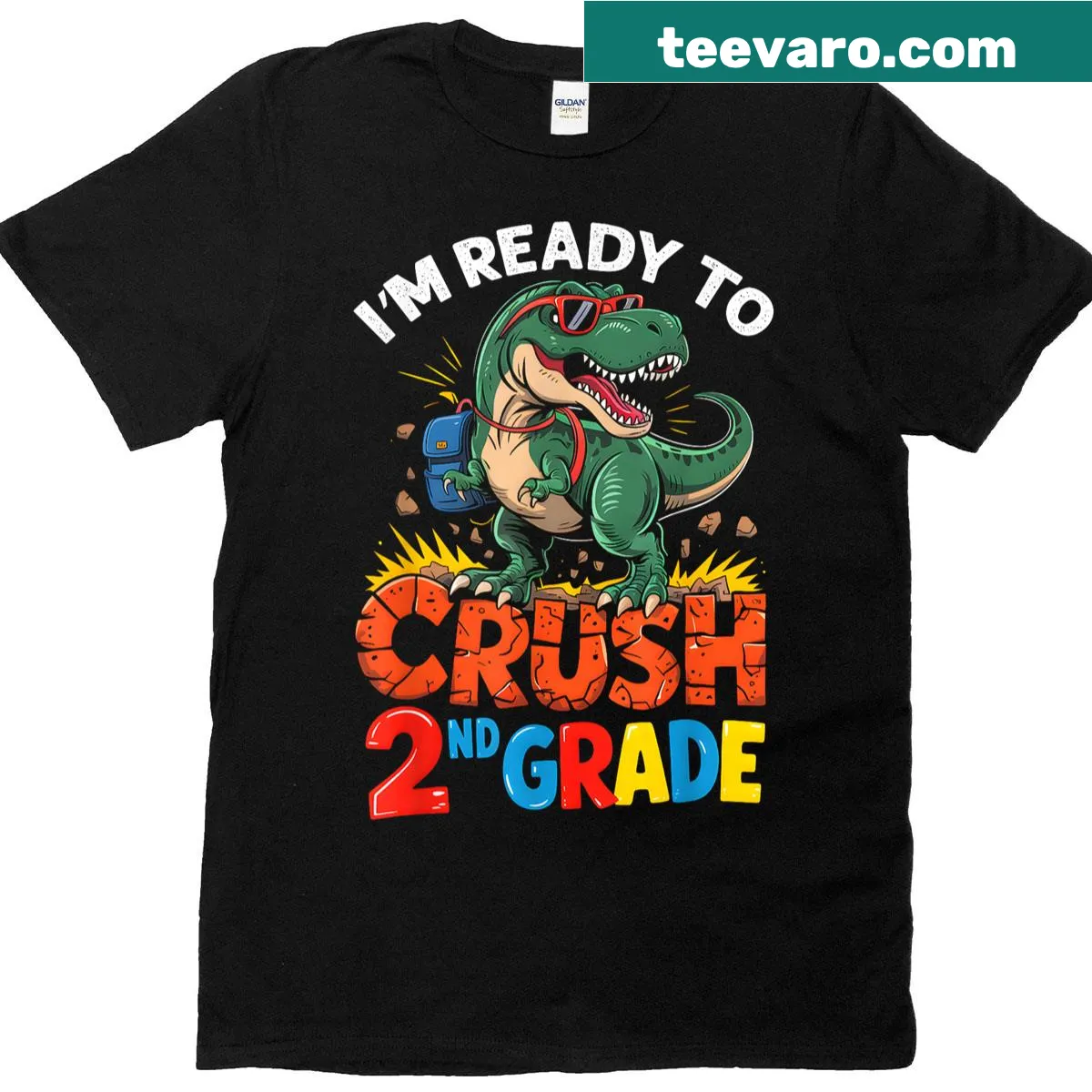 Dinosaur-themed T-shirt for boys entering 2nd grade — on a men's t-shirt