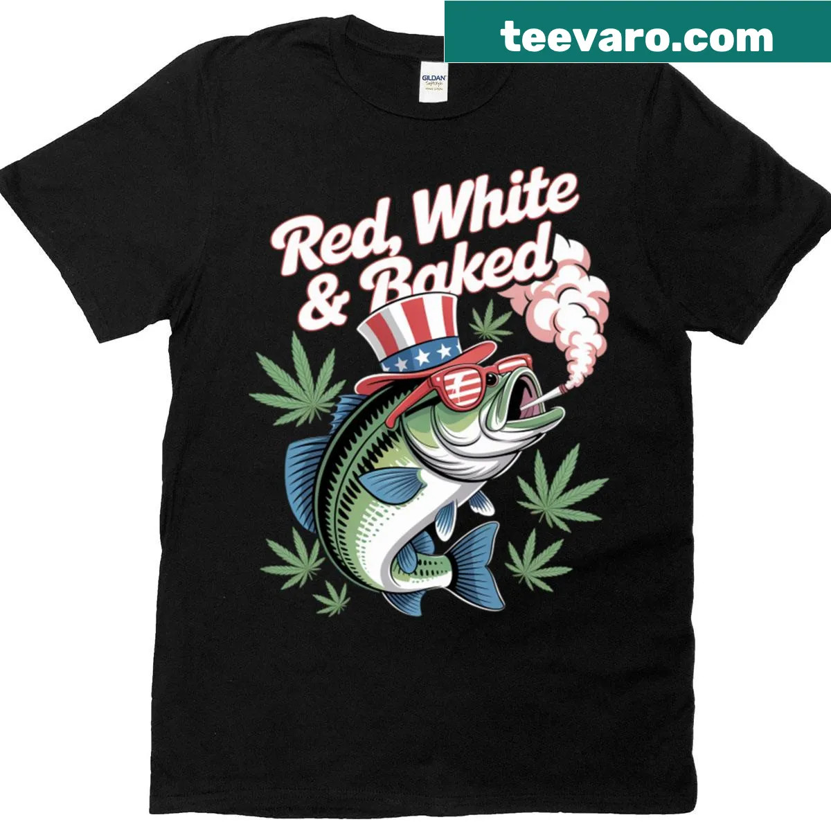T-shirt with text 'Red White And Smoking' for Fourth of July — on a men's t-shirt