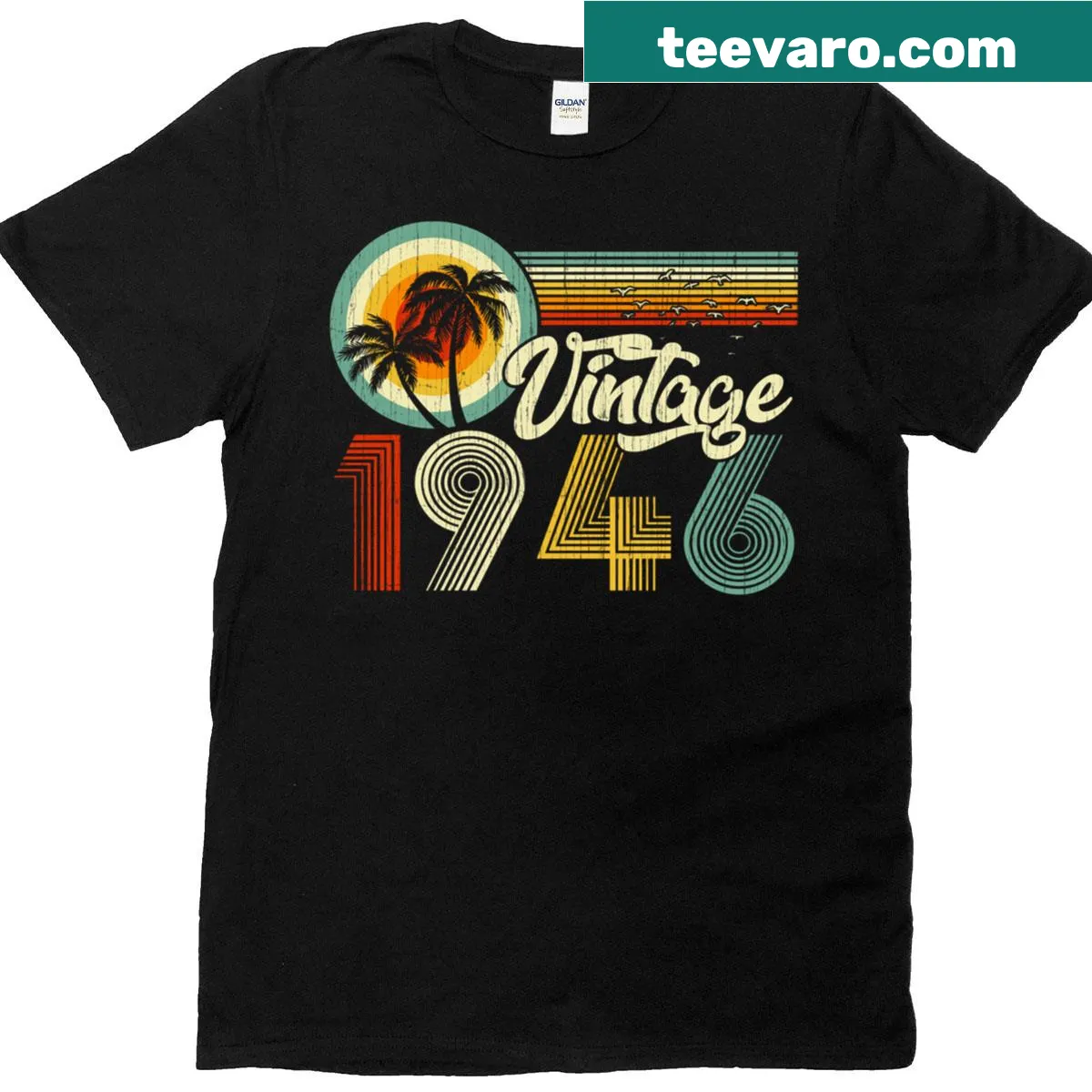 Retro 80th birthday T-shirt celebrating someone born in 1946. — on a men's t-shirt