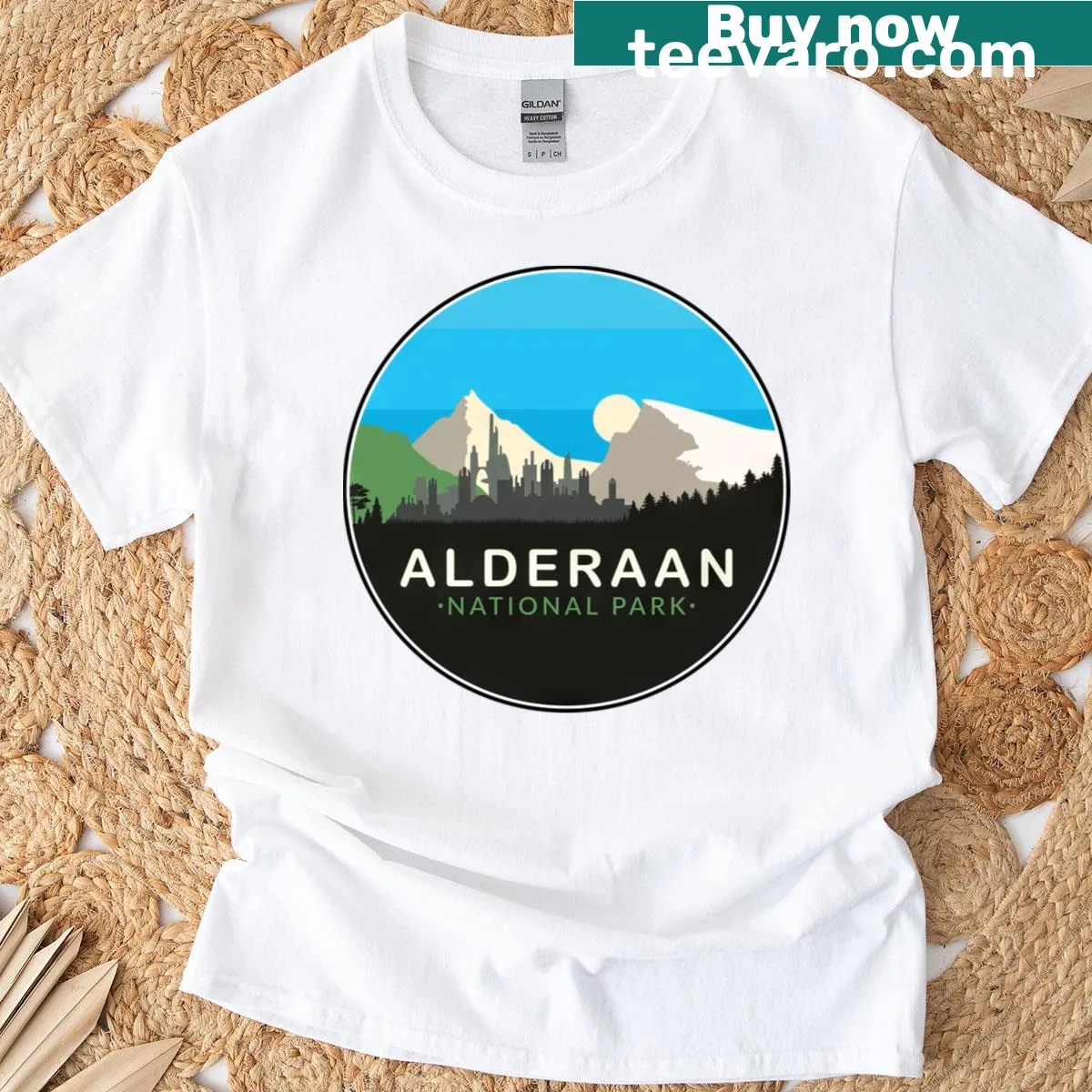 Artistic depiction of Alderaan National Park scenery — on a men's t-shirt