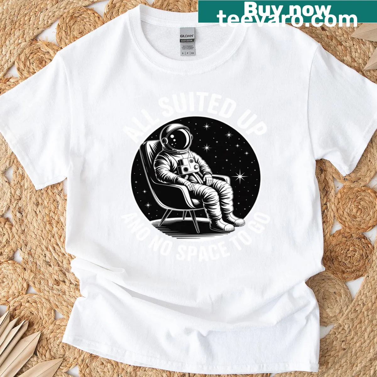Minimalist astronaut silhouette graphic t-shirt — on a men's t-shirt