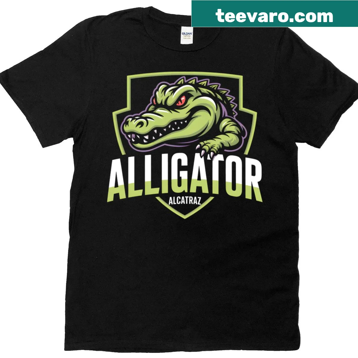 Fierce cartoon alligator rebel graphic design with political theme. — on a men's t-shirt