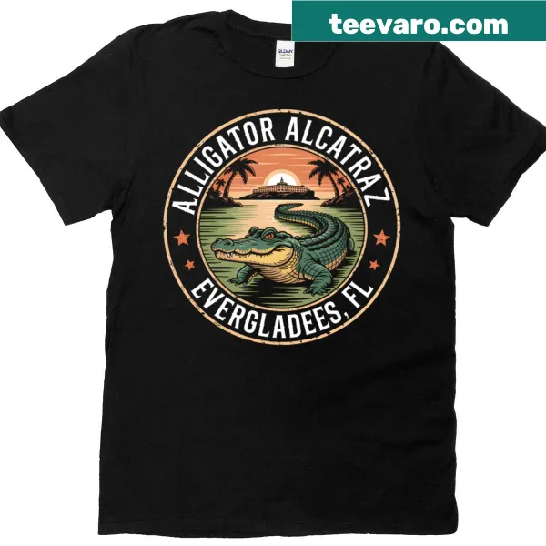 Vintage emblem T-shirt featuring alligator and retro prison design