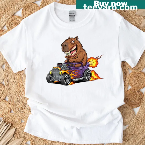 Whimsical capybara graphic on a t-shirt labeled Asphalt Monster