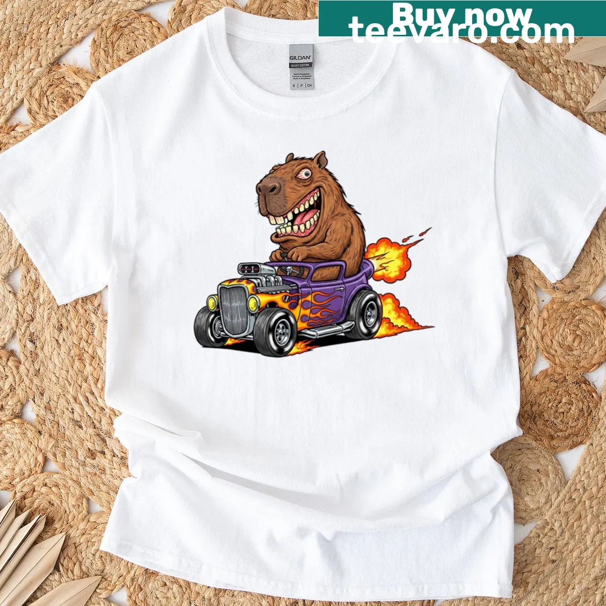 Whimsical capybara graphic on a t-shirt labeled Asphalt Monster — on a men's t-shirt