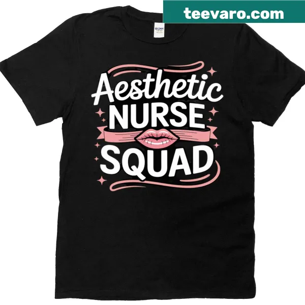 Playful typography 'Asthetic Nurse Squad' on a T-shirt
