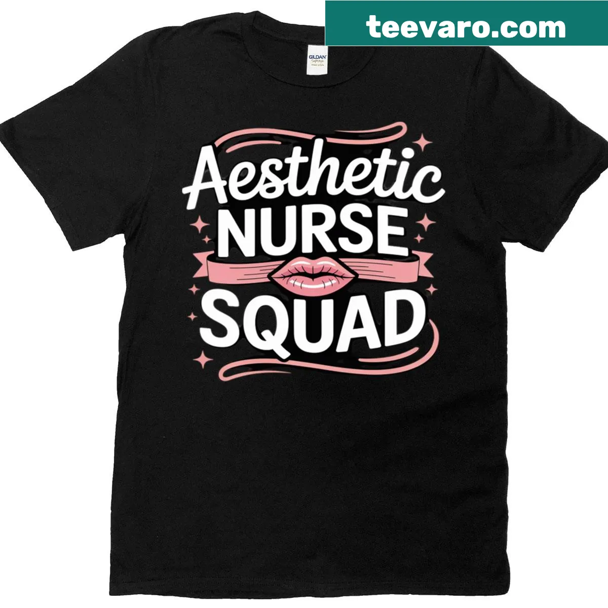 Playful typography 'Asthetic Nurse Squad' on a T-shirt — on a men's t-shirt