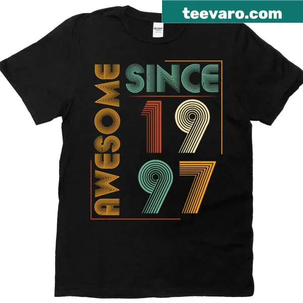 Vintage-style shirt with 'Awesome Since 1997' text in a distressed look.