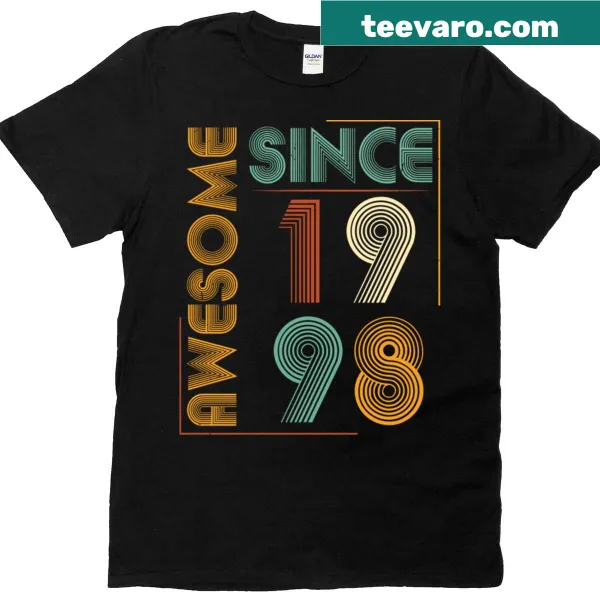 Vintage-style shirt featuring 'Awesome Since 1998' text in a distressed design.
