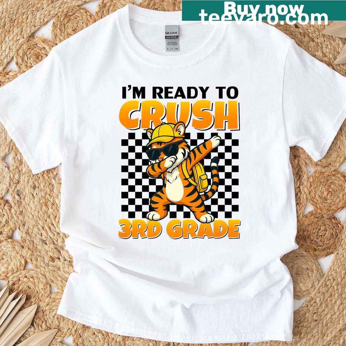 Dabbing tiger graphic on a back-to-school t-shirt — on a men's t-shirt