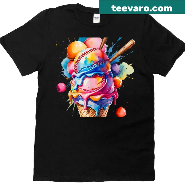 Kids T-shirt featuring a dripping ice cream graphic shaped like a baseball.
