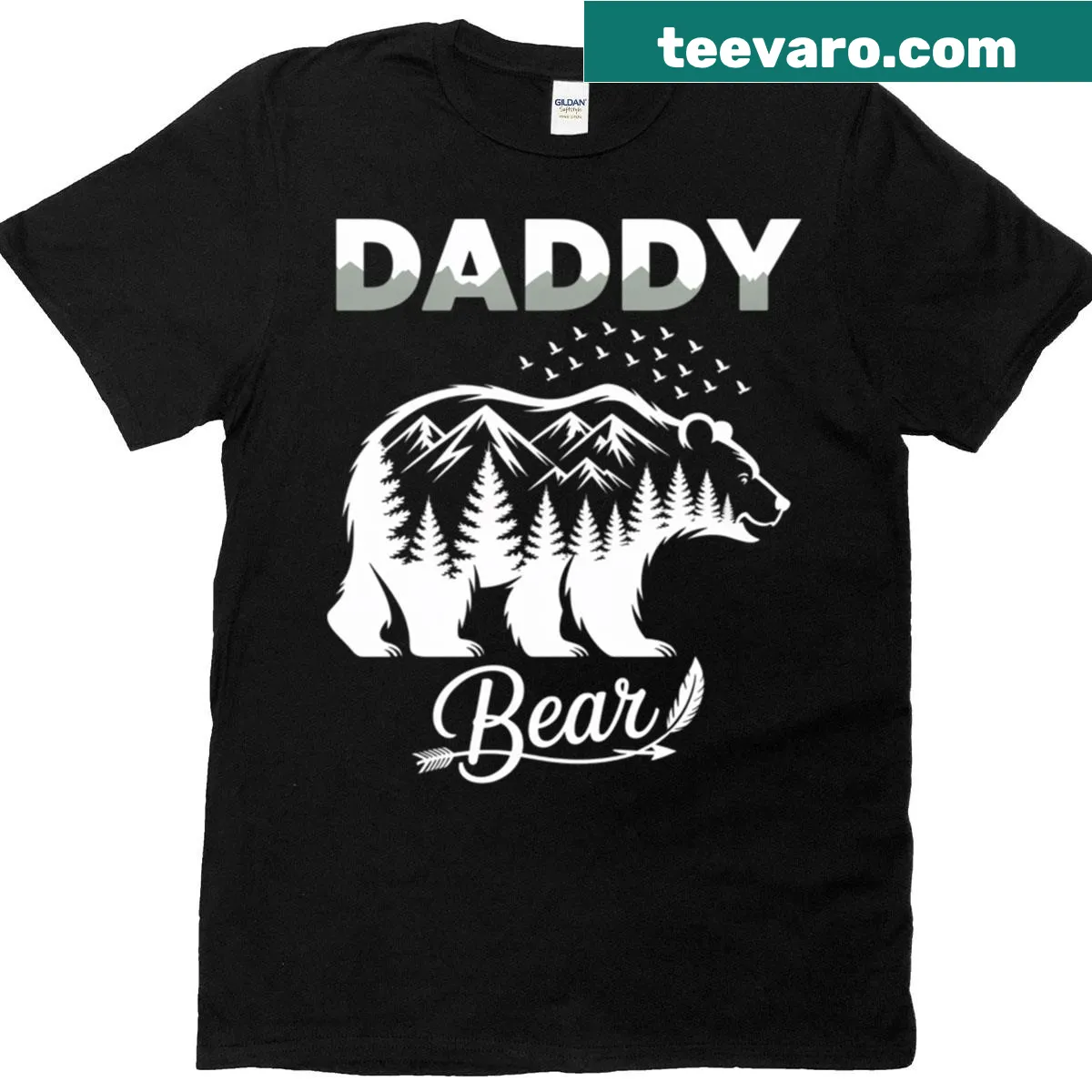 Nature-themed T-shirt featuring a bear in a mountain landscape for outdoor enthusiasts. — on a men's t-shirt