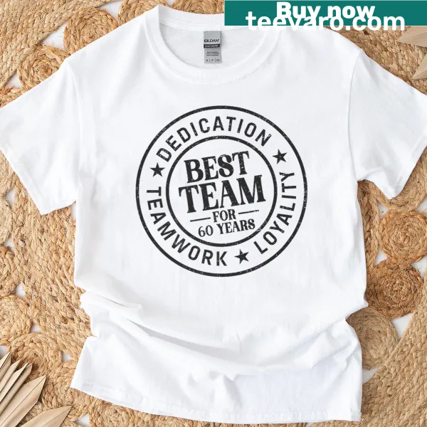Stamp-style graphic t-shirt celebrating 60 years of teamwork