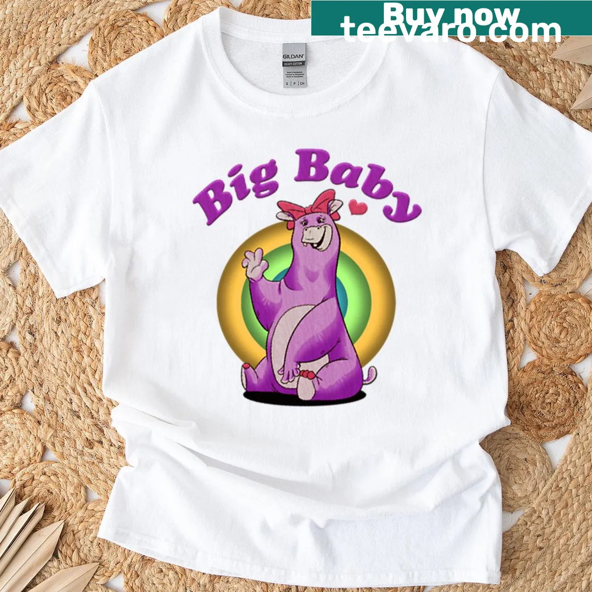 Cute cartoon hippo graphic on a textured Big Baby t-shirt — on a men's t-shirt