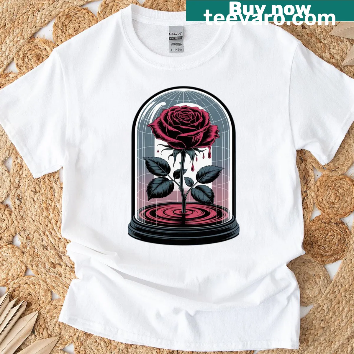 Graphic of a black rose in a cracked dome on a T-shirt — on a men's t-shirt