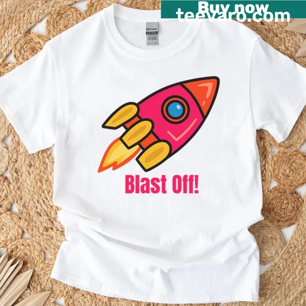 Cute cartoon rocket illustration on an oversized t-shirt for kids