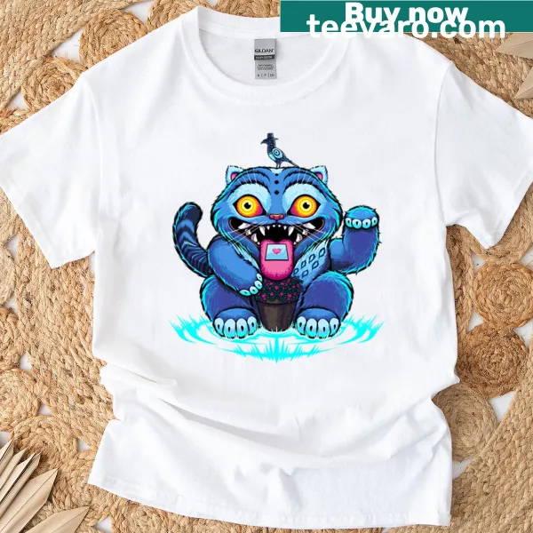 Cartoon blue tiger design on a T-shirt