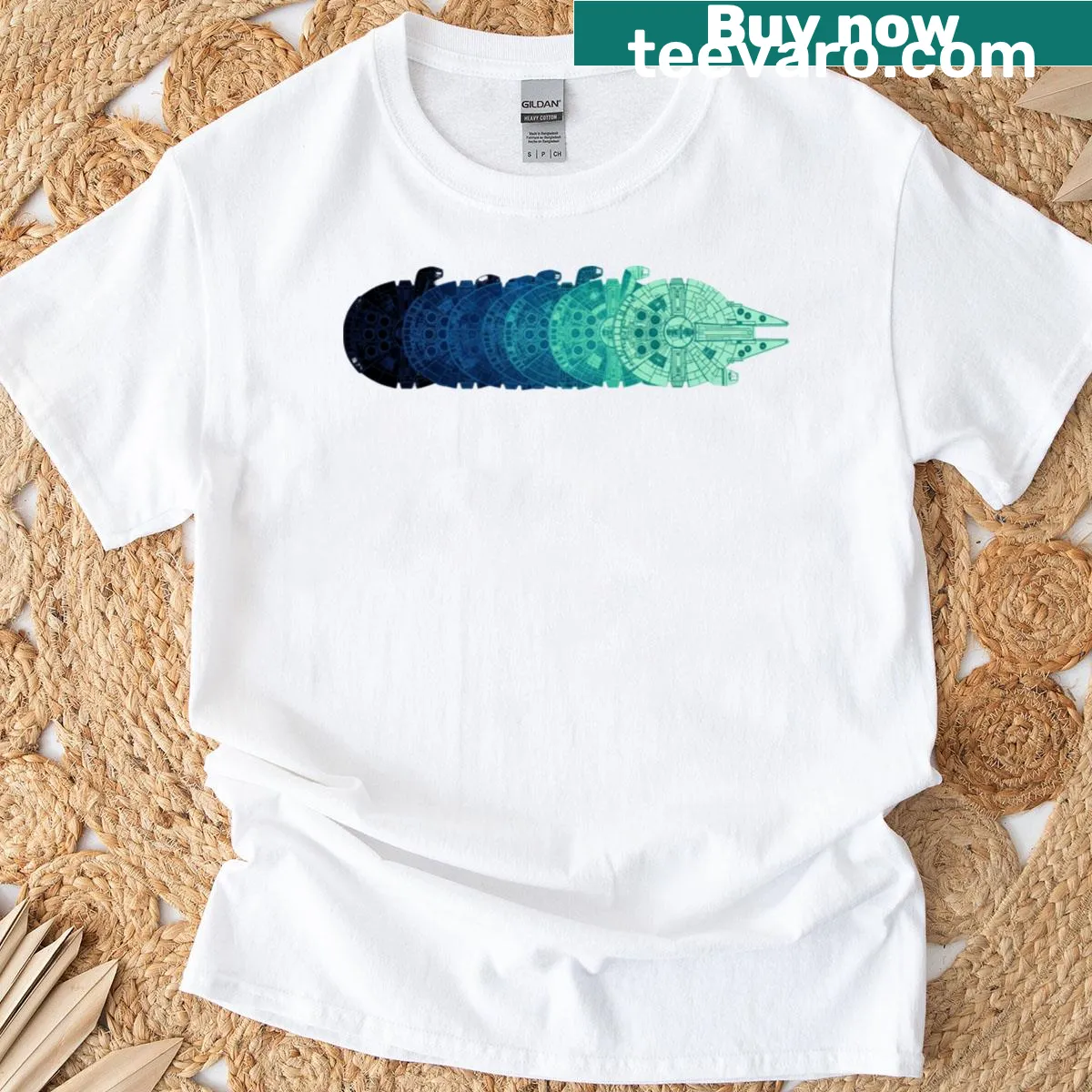 Blueprint illustration of a falcon on a T-shirt — on a men's t-shirt