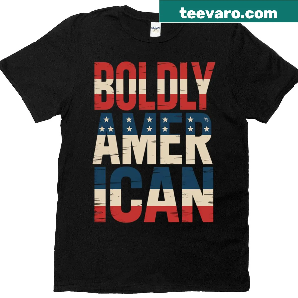 Patriotic T-shirt with bold American text — on a men's t-shirt