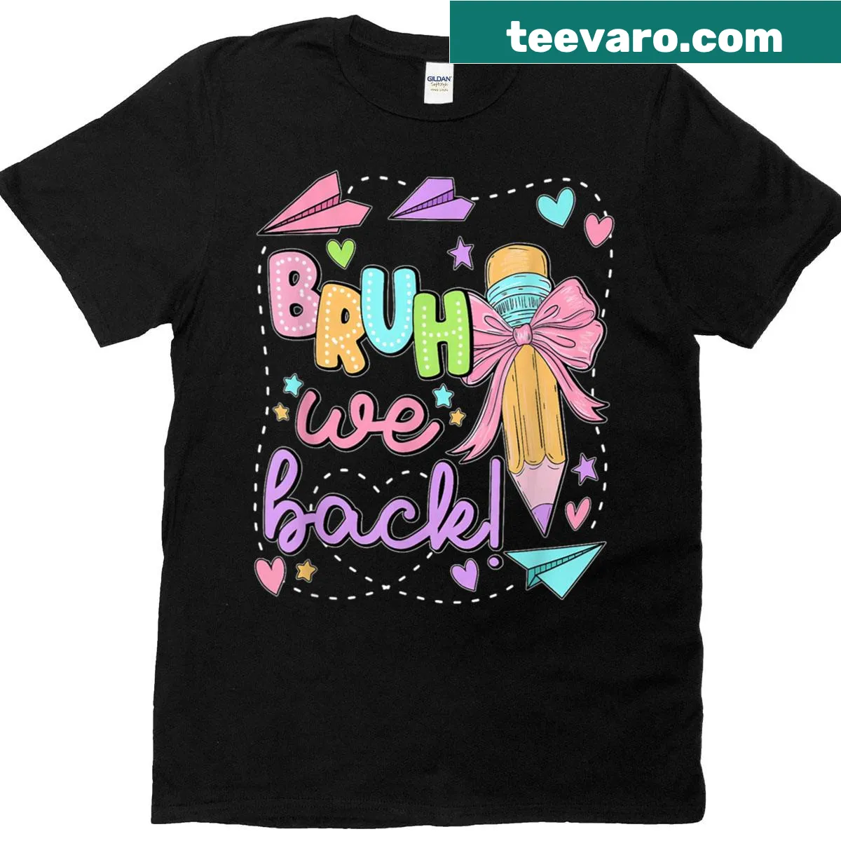 Funny teacher t-shirt for the first day back to school with 'Bruh We Back' — on a men's t-shirt
