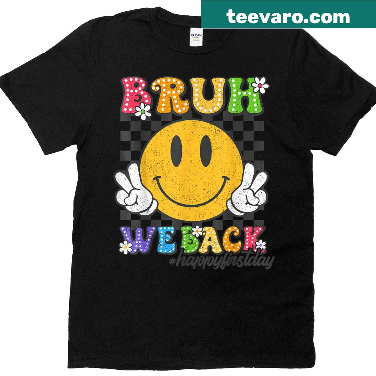 Retro teacher shirt with 'Bruh We Back' for first day of school — on a men's t-shirt